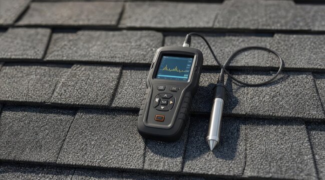 Electronic roof leak detector on asphalt shingles