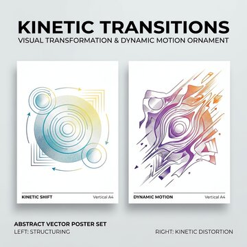 Kinetic Transitions Abstract Art Posters: Structuring and Distortion