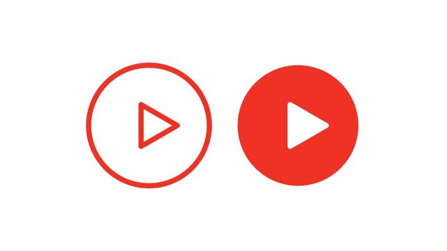 Minimalist circular play button design variations featuring outlined and solid red icons for digital interface media control systems