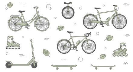 Collection of hand drawn urban transportation and recreational vehicles. © Bagas