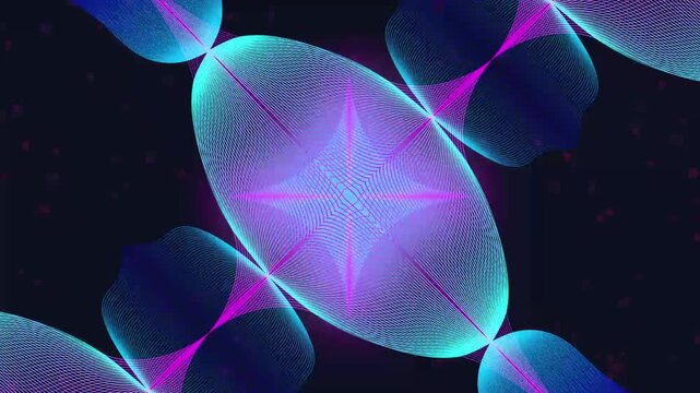 Abstract futuristic HUD interface digital data background with glowing neon waves and floating particle starfield for modern corporate presentations and high tech cyberpunk sci fi videos.