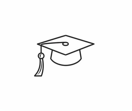 Minimal one-line graduation cap with tassel, minimal vector line drawing