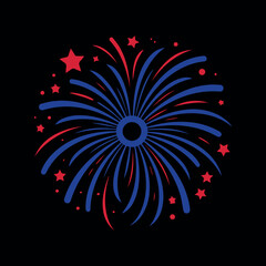 Fototapeta premium patriotic blue and red fireworks explosion on black background for 4th of July