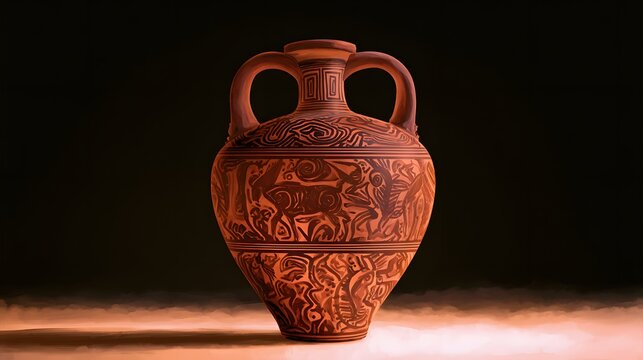 Ancient Amphora Watercolor Illustration Evokes Timeless Cultural Heritage and Warm Terracotta Beauty