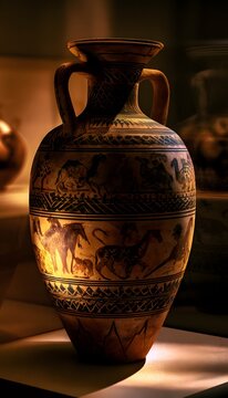 Ancient Amphora Reveals Timeless Craftsmanship Through Dramatic Museum Lighting and Detail