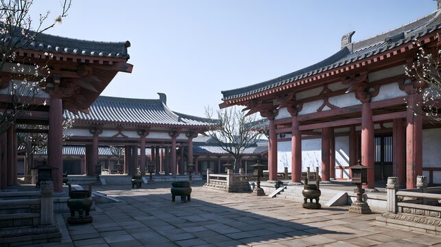 Imperial Han Dynasty Palace Courtyard A Serene Architectural View of Ancient Chinese Majesty