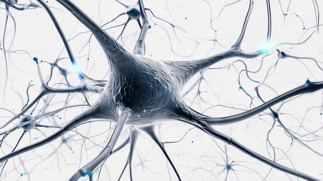 Detailed 3D illustration of interconnected neurons with glowing synapses