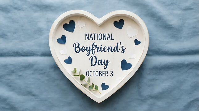 Heart shape decor with National Boyfriend's Day message in soft studio lighting