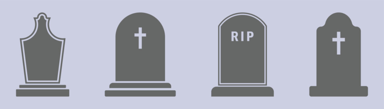 Simple design gravestone headstone memorial cemetery silhouette used for background permanent deletion, game over screens, and Halloween branding. Vector illustration.