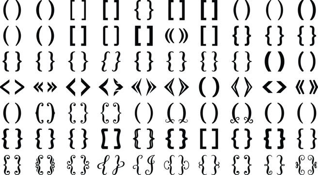 Collection of various brackets, parentheses, curly braces, and angle brackets for typography and graphic design projects