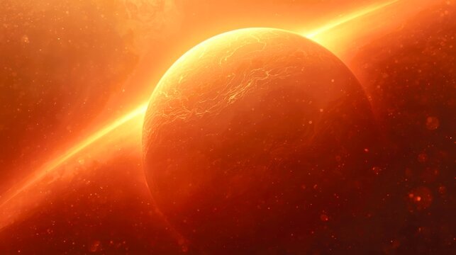 Majestic planet glows in fiery orange light