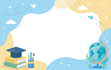 Naklejka premium Cute School Border Template Featuring Pastel Liquid Shapes And Paper Planes