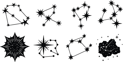 Constellation and star cluster silhouette vector set, cosmic astronomy illustration collection of night sky patterns for astrology and space design concept © Shova