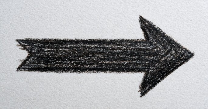 Hand drawn charcoal arrow sketch on white textured paper with charcoal direction navigation artistic illustration pointing creative abstract minimalist expression contrast movement