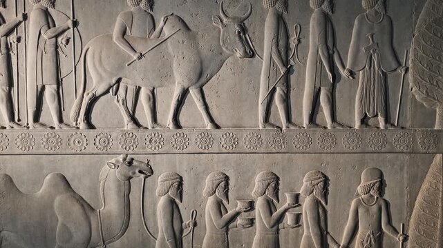 ancient texture of Persian stone relief at Persepolis archaeological site
