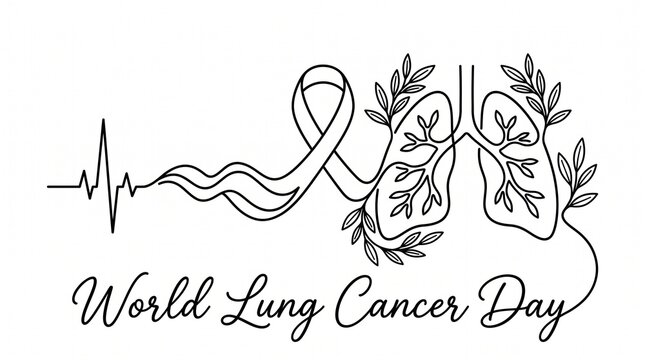 World Lung Cancer Day awareness ribbon vector illustration. Medical health symbol for cancer prevention and support campaign with lungs design.