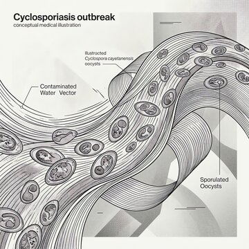 Cyclosporiasis Outbreak Conceptual Medical Illustration
