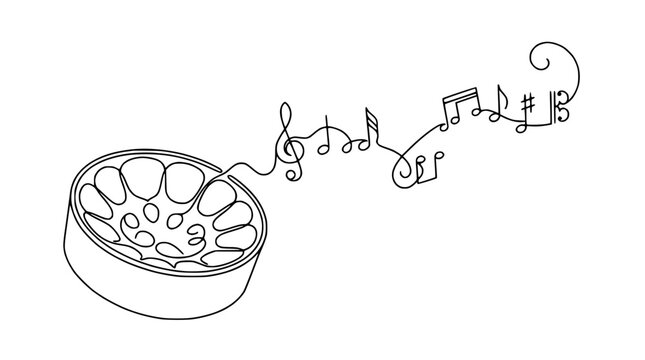 Steelpan Drum with Musical Notes String Art Illustration, Trinidad Tobago Music