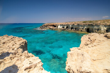 Fototapeta premium Rocky Mediterranean Coastline on a Sunny Day in Cyprus