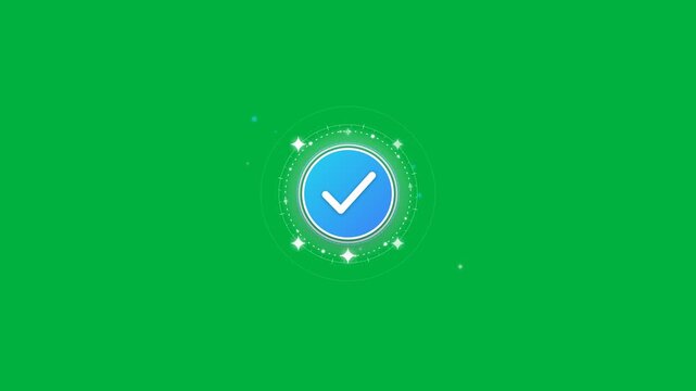 Animated blue verified checkmark badge on green screen