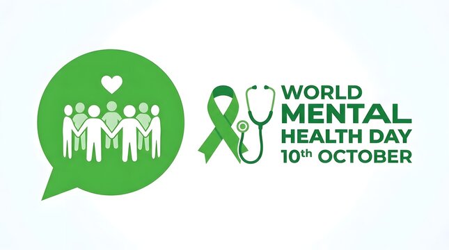 World mental health day awareness illustration with people heart ribbon and stethoscope design