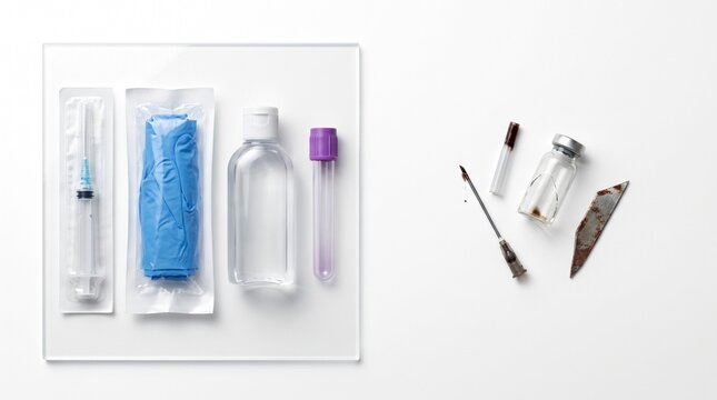 Sterile Medical Equipment and Healthcare Supplies for First Aid and Laboratory Use on White Background