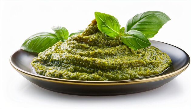 Traditional Italian Sauce Pesto Spread Isolated On White Background
