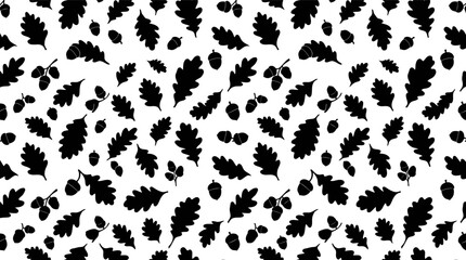 Seamless pattern with black oak leaves and acorns in a hand drawn sketch style Vector © alien AZ