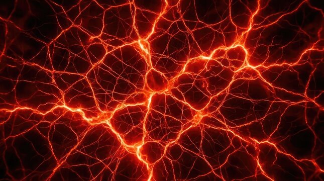 Glowing orange magma cracks on dark black background.