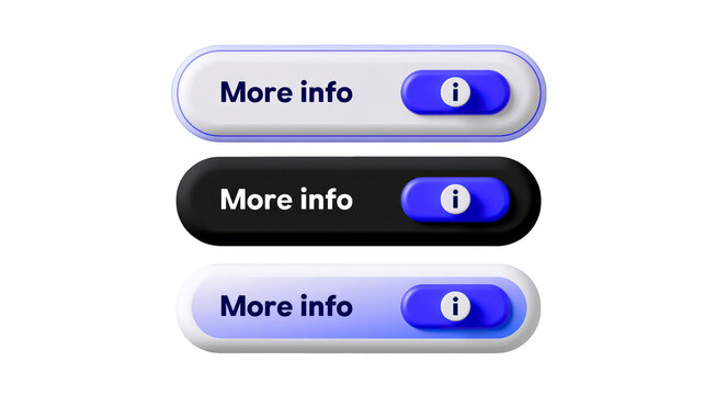 3D&nbsp;More info buttons with blue icons and rounded rectangular shapes isolated on a transparent background