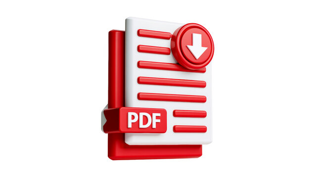 3D&nbsp;PDF file icon with red download arrow showing a glossy three dimensional document on transparent background