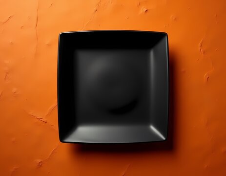 Black Square Plate on Orange Textured Wall