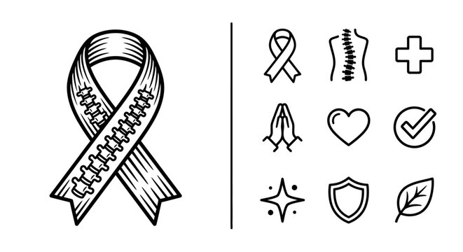 Ankylosing Spondylitis Awareness Ribbon with Medical Icons