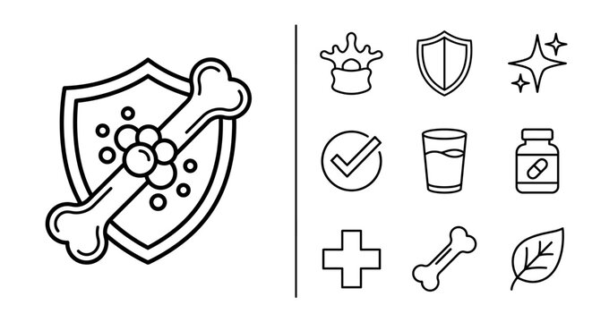 Bone Health and Calcium Supplement Protection Icons