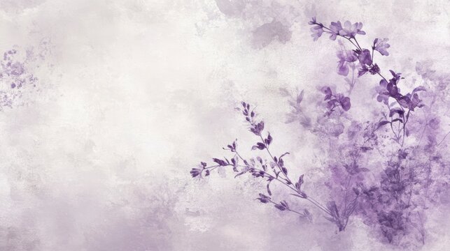 Soft purple floral watercolor painting on textured background.