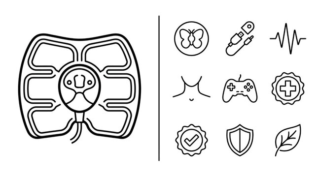 Muscle Stimulator and Wellness Icon Set Line Art