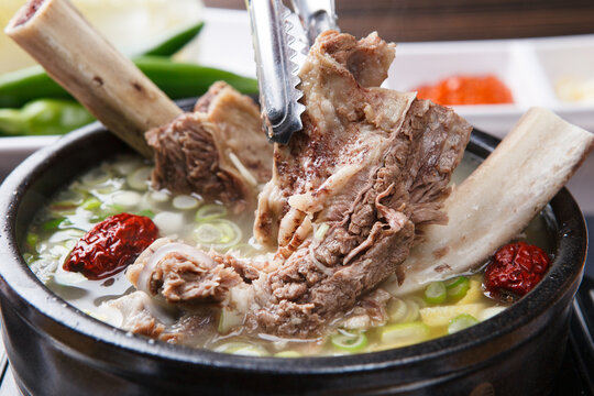Korean short rib soup galbitang with glass noodles green onion a