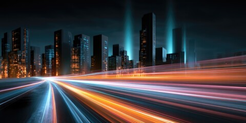 Fototapeta premium Streaking lights of a city at night, conveying motion and urban energy