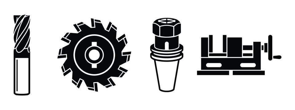 Industrial metal cutting tools for milling machine and lathe mechanical workshop equipment.