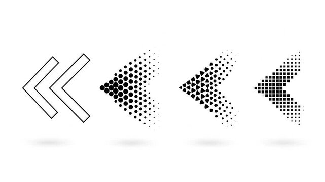 Multiple left-pointing arrow icons displayed in diverse graphic styles on white background