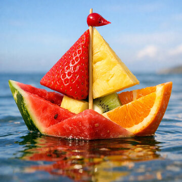 slice of watermelon on blue background ugc