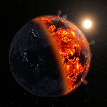 Tidally Locked Rocky Exoplanet in Deep Space With a Molten Day Side and Dark Night Side