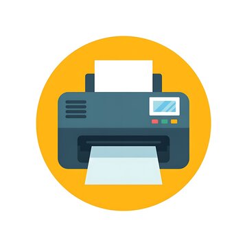Green printer machine icon in yellow circle