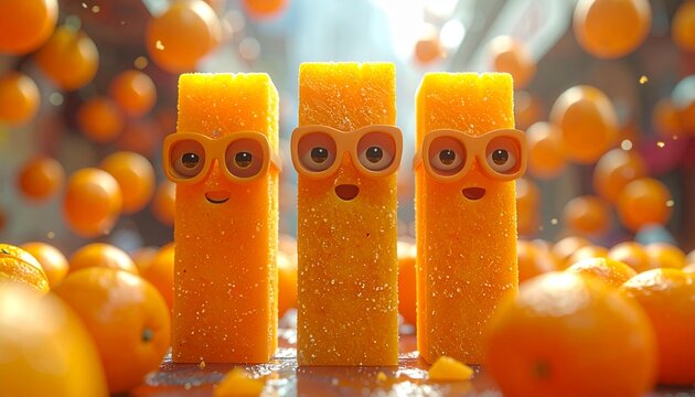 Whimsical Orange Characters in a Citrus Dreamscape.