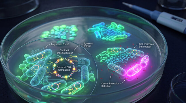 Fluorescent modified bacteria show biological computing activity in a petri dish during scientific research