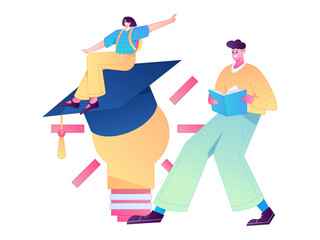 Fototapeta premium Education and learning people flat vector concept hand drawn illustration 