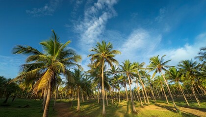 Fototapeta premium Beautiful Palm Trees Forest And Blue Sky