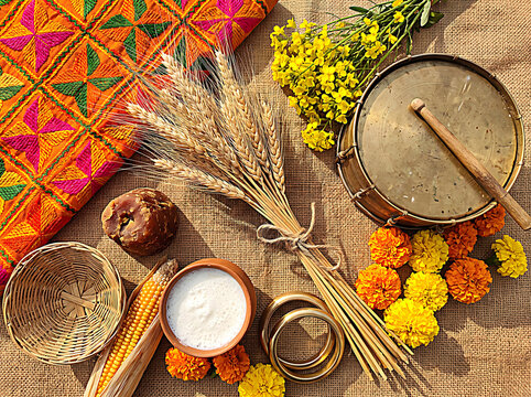 Baisakhi Punjab Harvest Festival Wheat Field Golden Bhangra Celebration Flat Lay