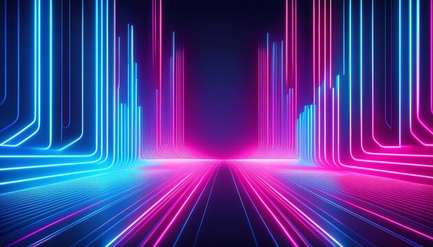 Fondo Futurista Minimalista Con Lineas Neon Azules Y Rosadas Brillantes