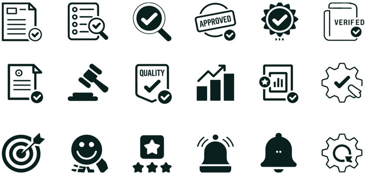 Quality Control Icons Set &ndash; Inspection, Testing, Standards and Quality Assurance Vector.